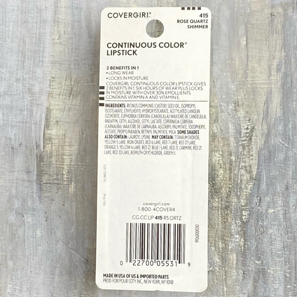 NWT Covergirl Lipstick Continuous Color Pink Lipstick 415 Rose Quartz Shimmer